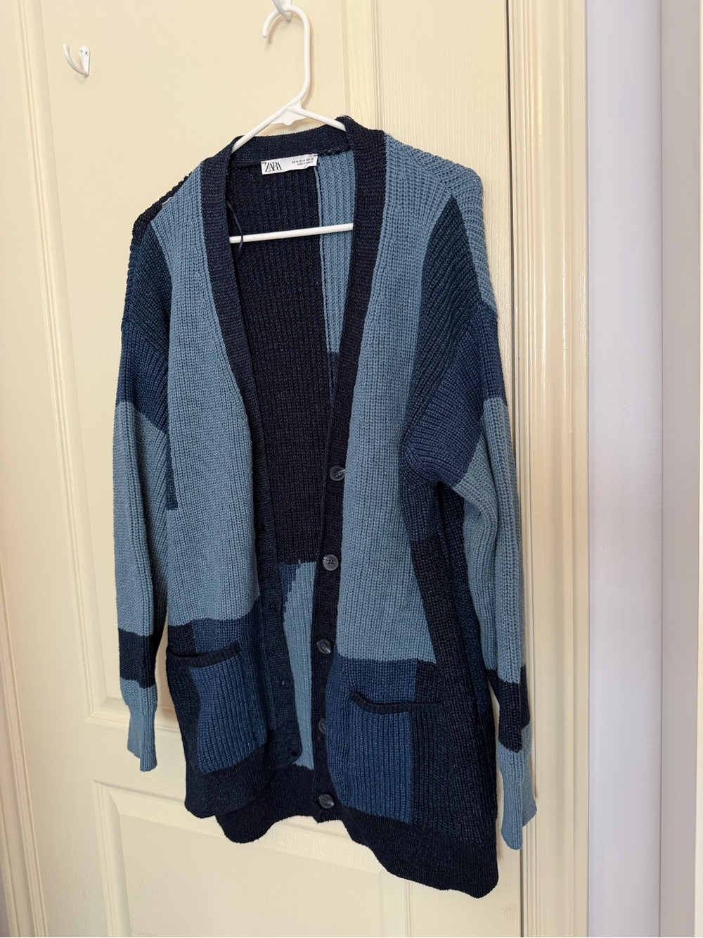 Zara Two-Tone Blue Patchwork Cardigan